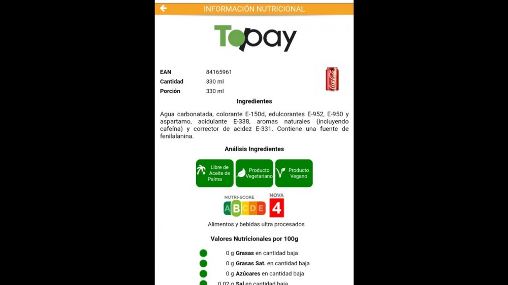 topay vending nutriscore productos